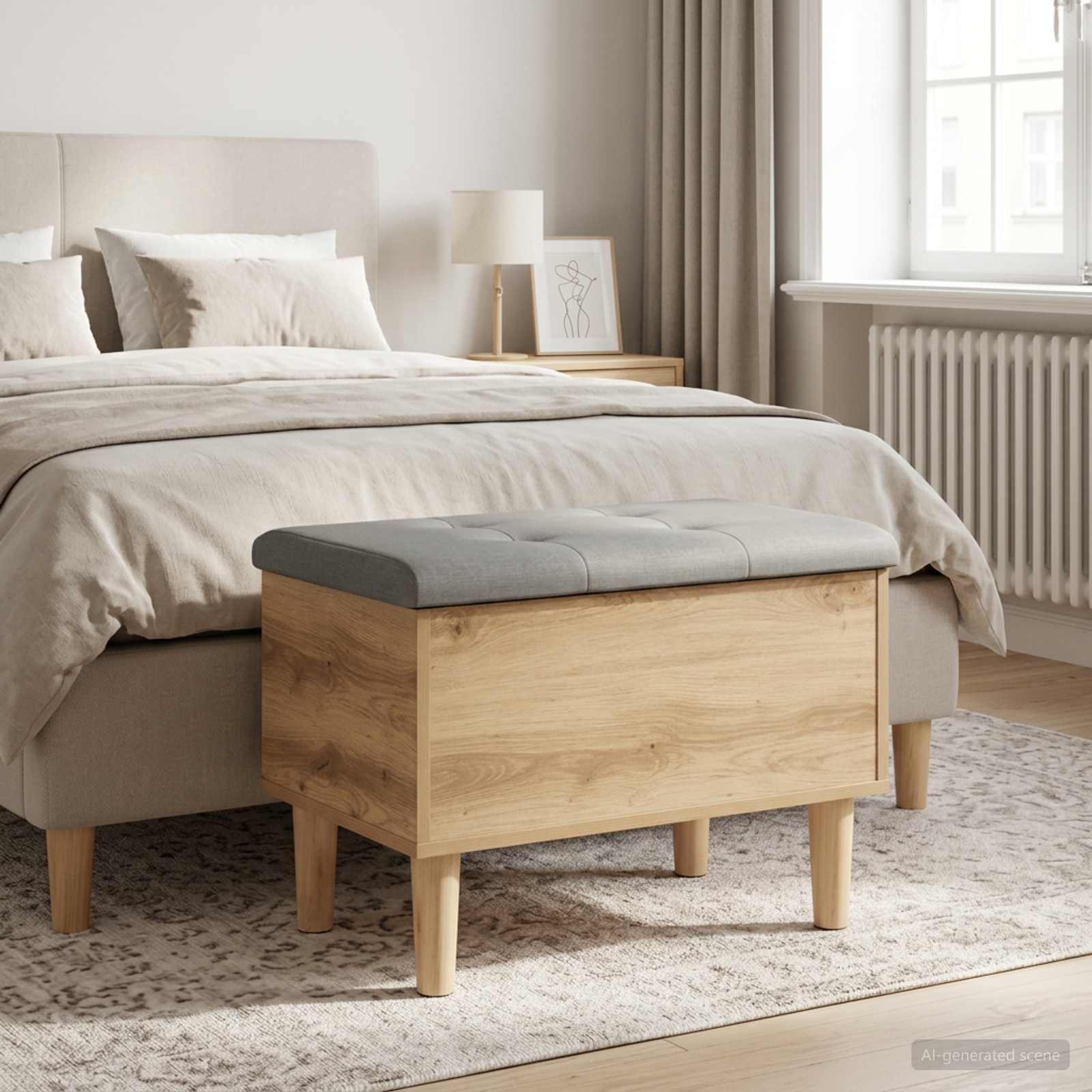 vidaXL Opbevaringsbænk med pude Artisan-eg 62 x 42 x 46 cm