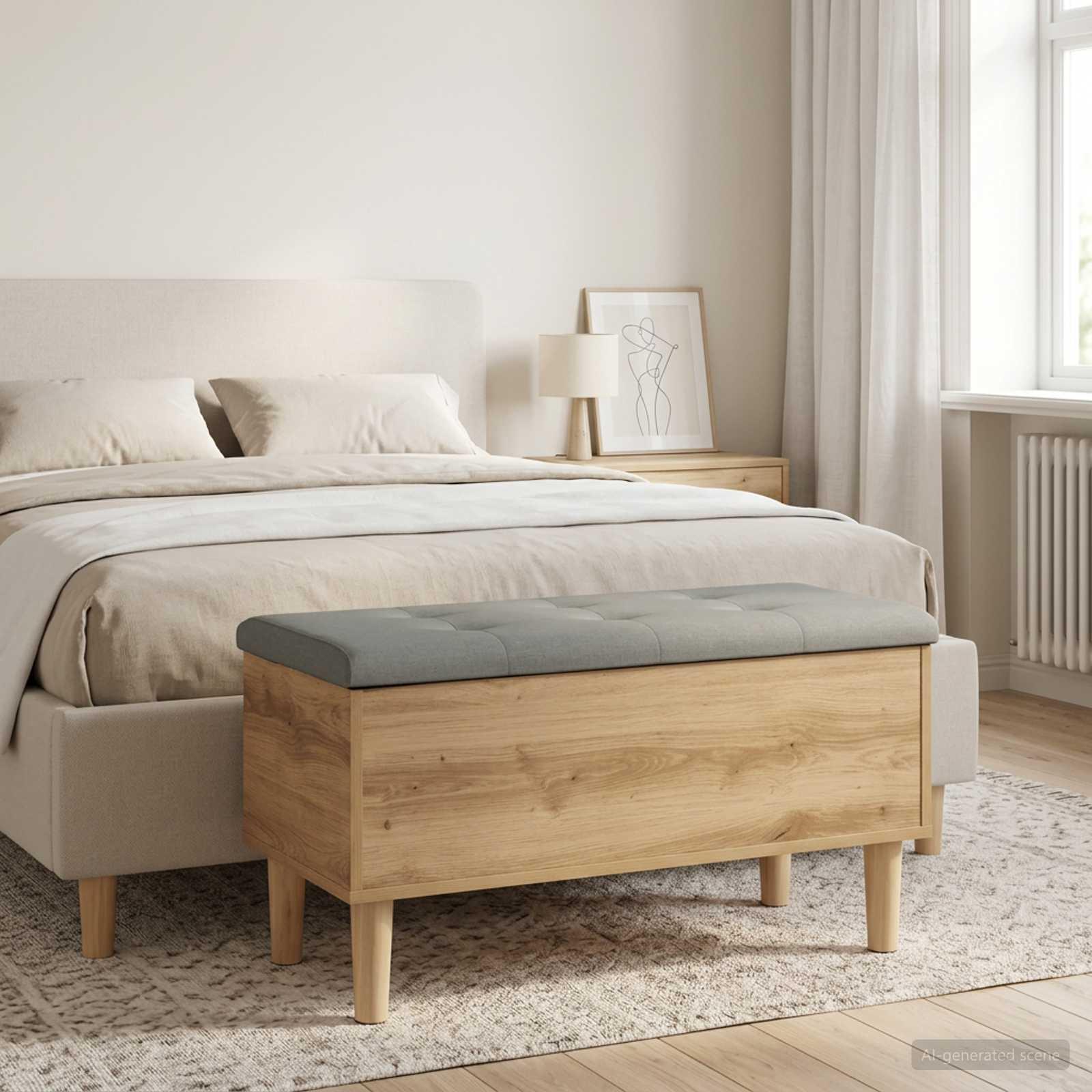 vidaXL Opbevaringsbænk med pude Artisan-eg 82 x 42 x 46 cm