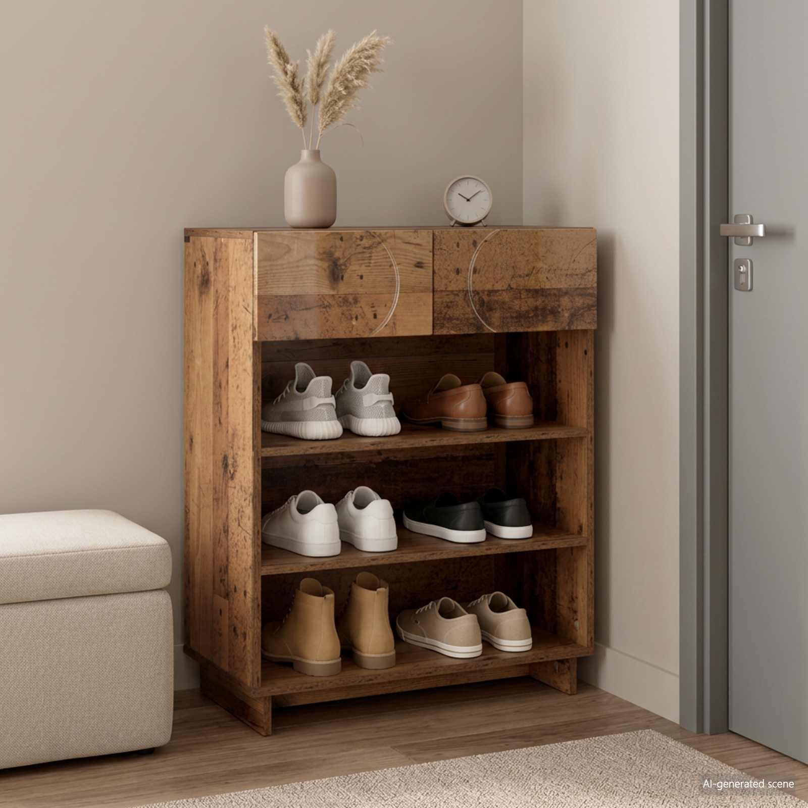 Skoskab i konstrueret træ 73 x 38 x 87,5 cm - gammelt træ