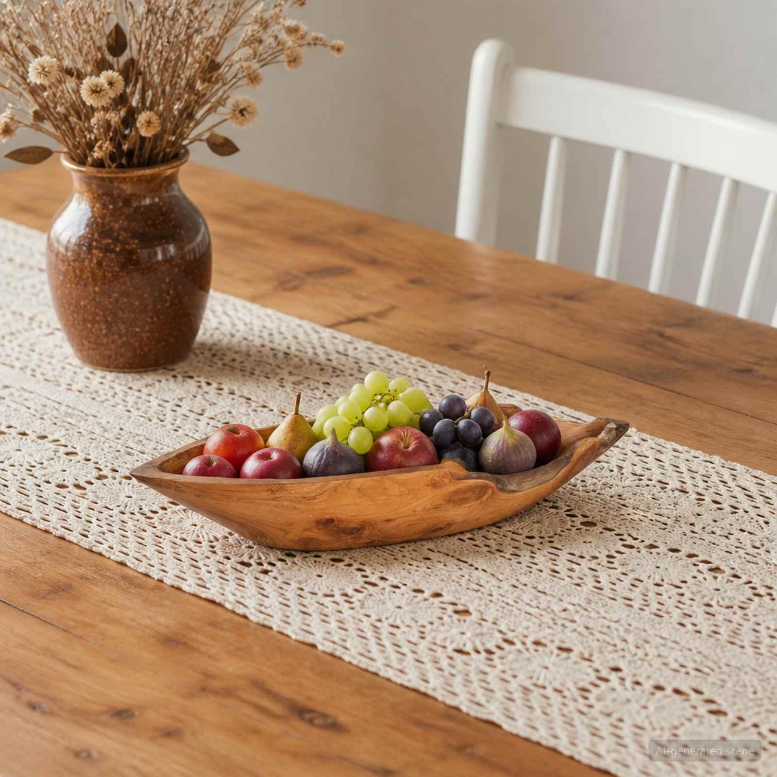 vidaXL Frugtskål JEPARA Teakbrun 61 x 21 x 11 cm Massiv Teaktræ
