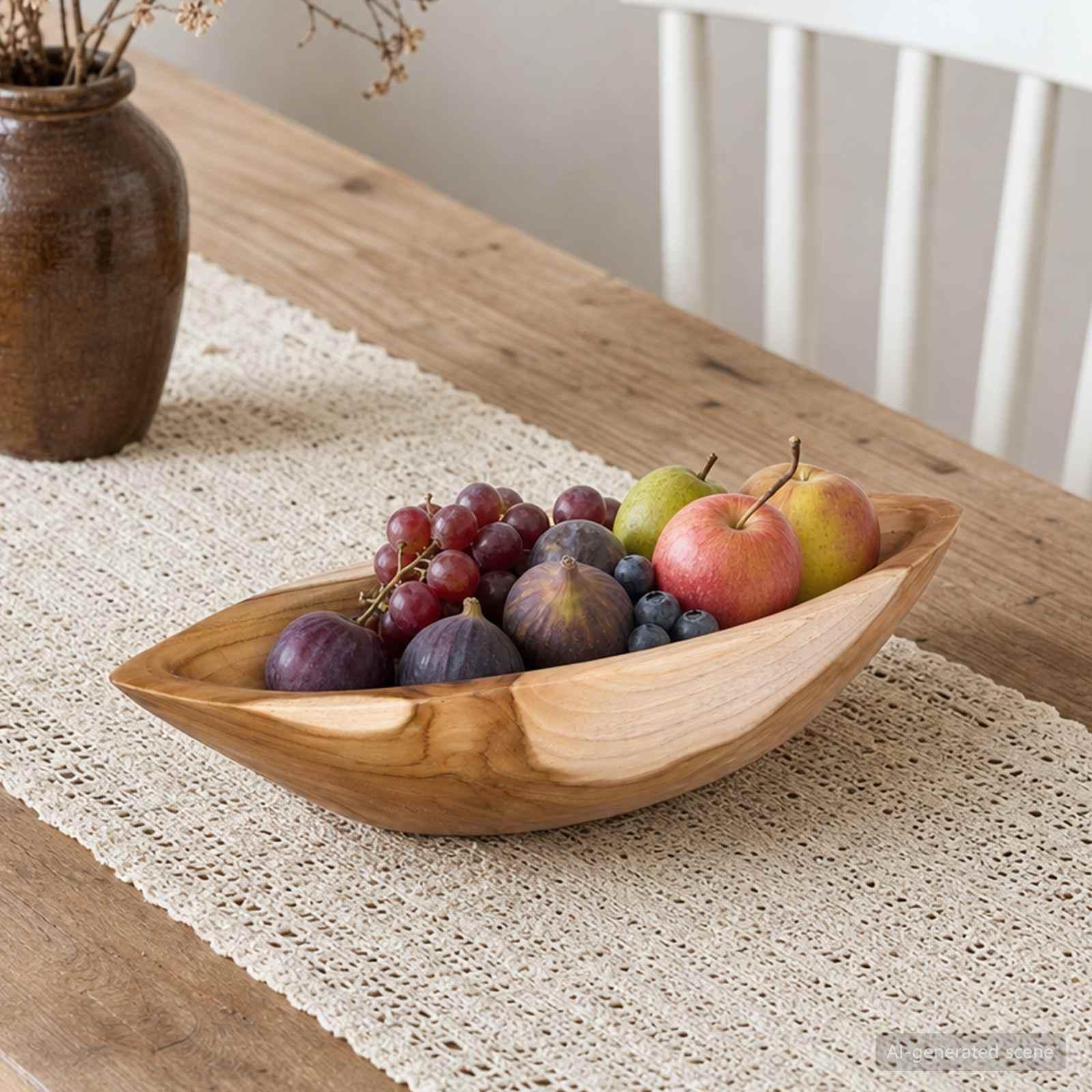 Frugtskål JEPARA i massivt teaktræ - Teak Brown, 46 x 16 x 11 cm