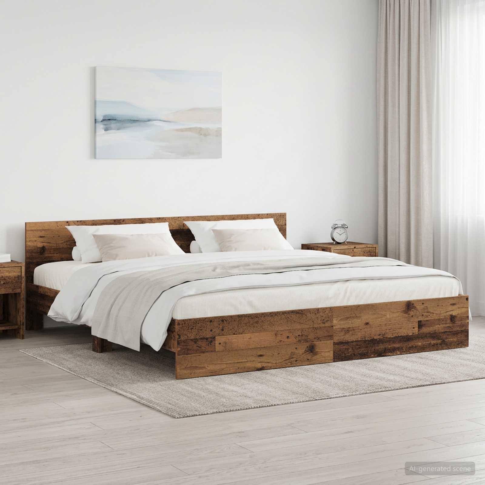 vidaXL Sengestel med hovedgærde Gammelt træ 200 x 200 cm