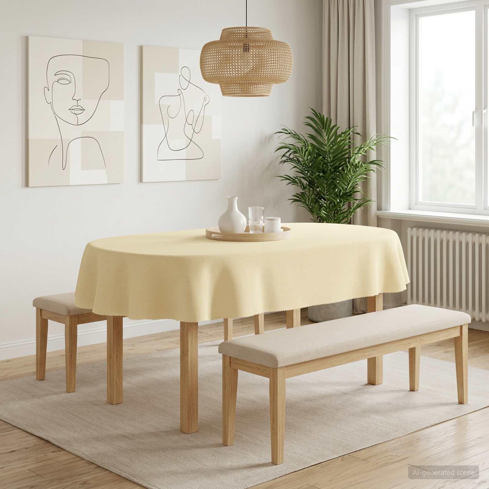 vidaXL Bordklæde Oval Cremehvid 130 x 220 cm Polyester