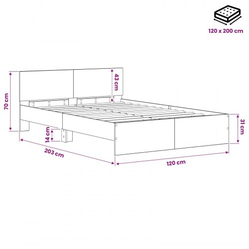 Sengeramme med sengegavl sort eg 120 x 200 cm