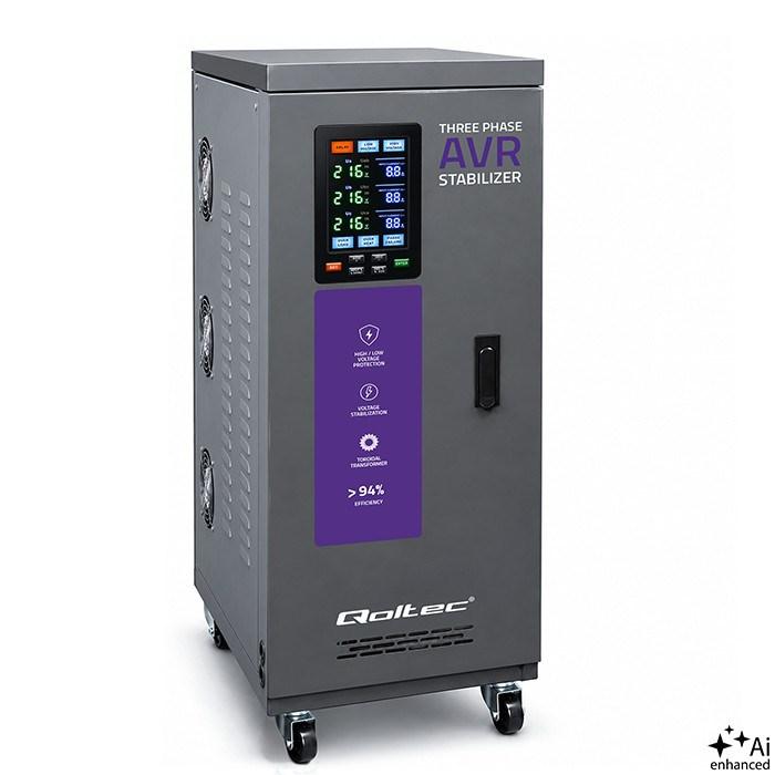 Qoltec Expert Line trefaset AVR spændingsstabilisator 20 kVA med LCD