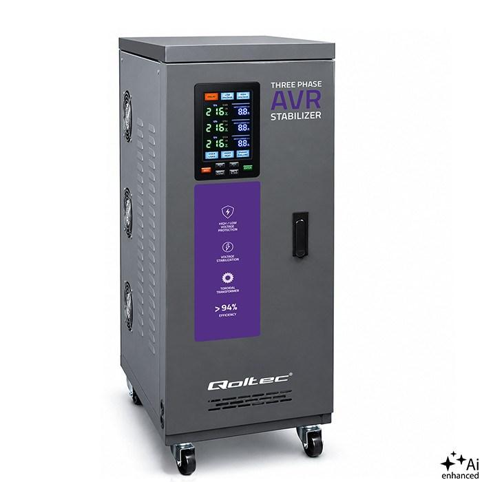 Qoltec Expert Line trefaset AVR spændingsstabilisator 15 kVA med LCD