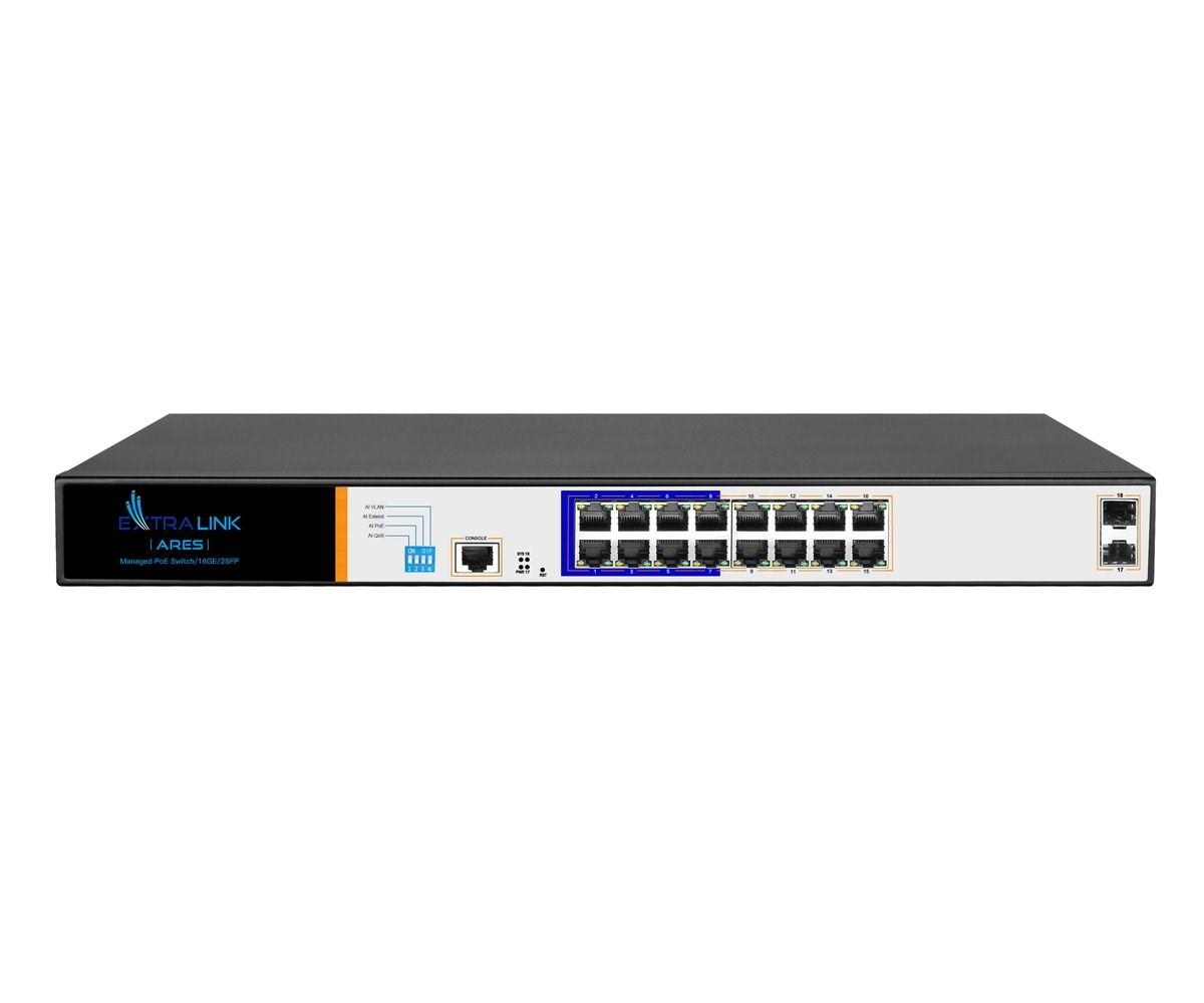 Extralink ARES administreret PoE-switch med 16x Gigabit PoE+, 2x SFP og konsolport