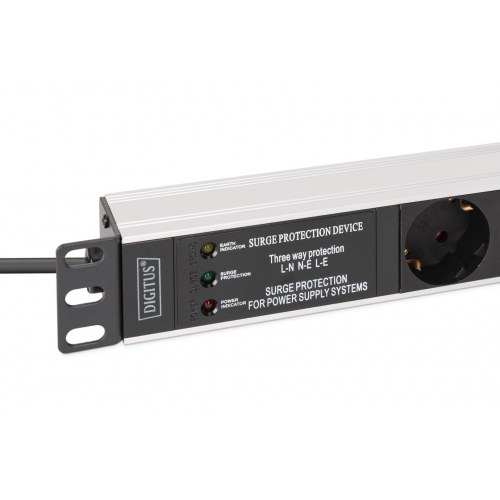 DIGITUS DN-95441 PDU strømskinne 1U med 7 stikkontakter - sort/sølv