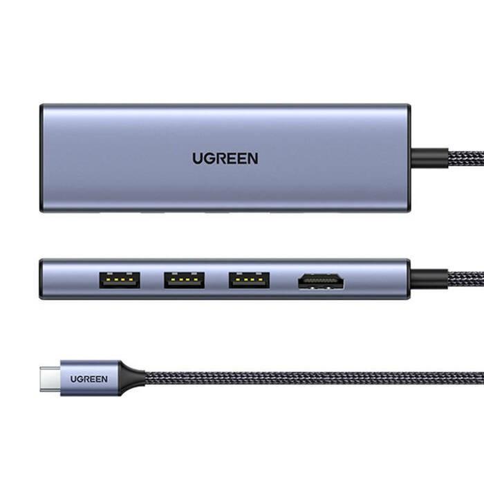 UGREEN 20956A 6-i-1 USB-C hub med HDMI, 3 x USB-A og kortlæser - sølv