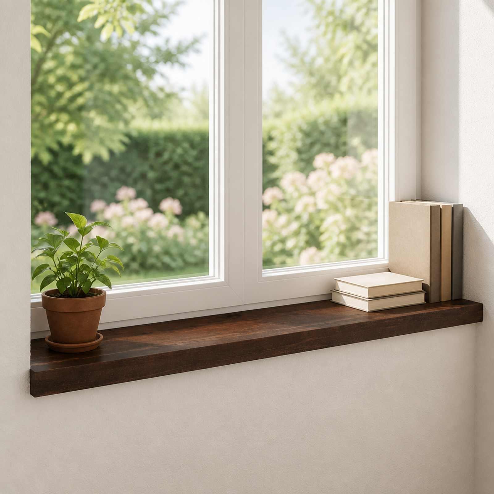 Vindueskarme 2 stk. mørk brun 100 x 30 x 2 cm i massiv bøg