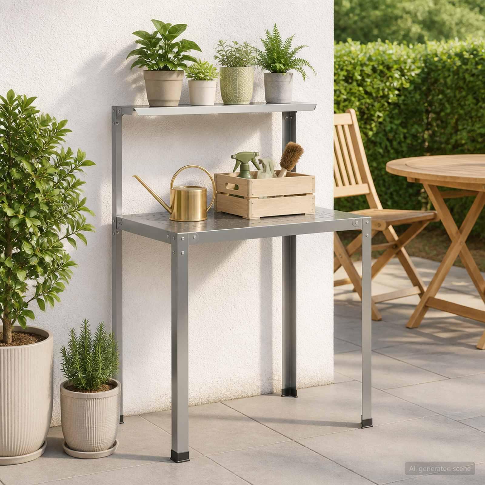 vidaXL Plantebord 100 x 50 x 104 cm Galvaniseret stål Sølv