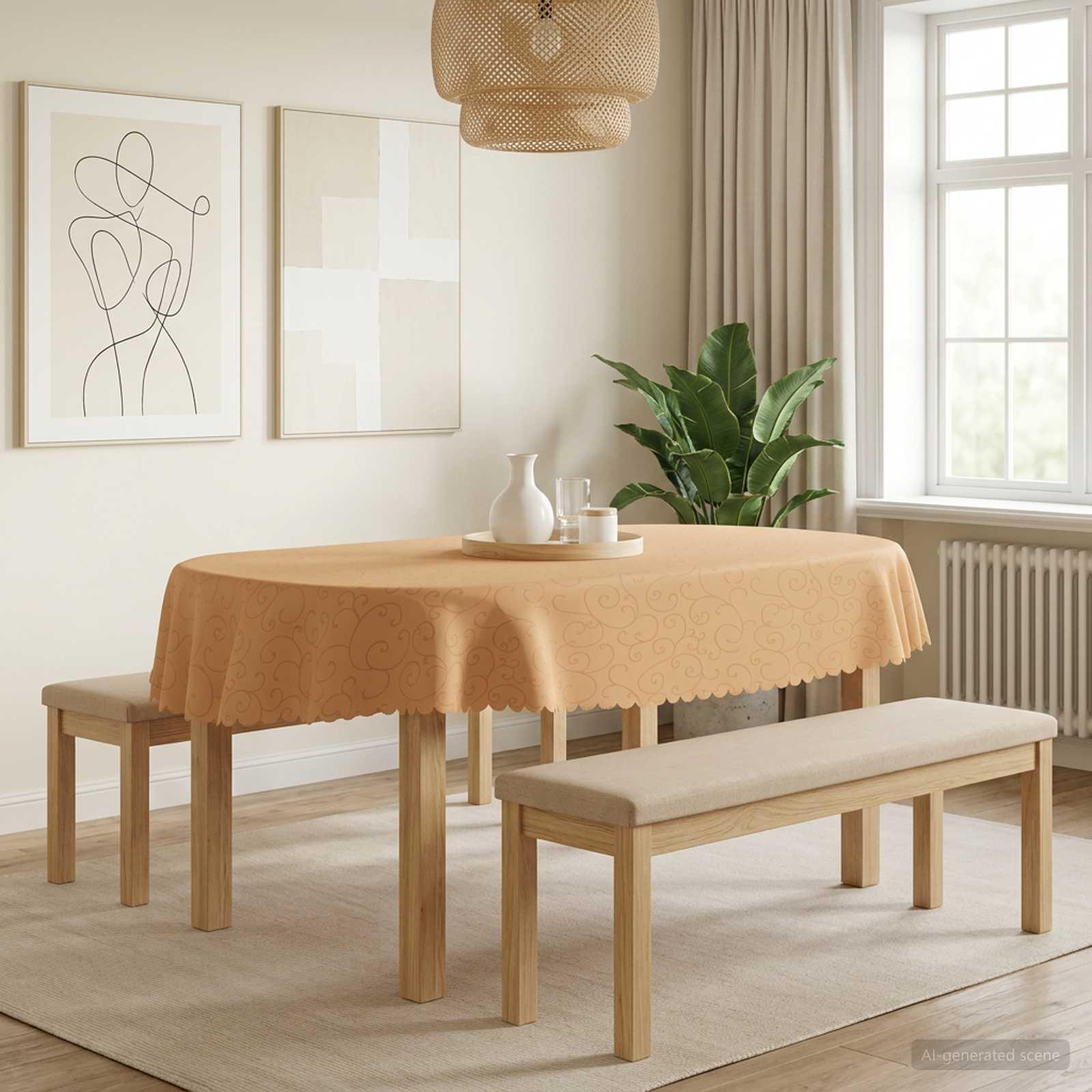 Oval dug i beige 130 x 220 cm - jacquard bordklæde