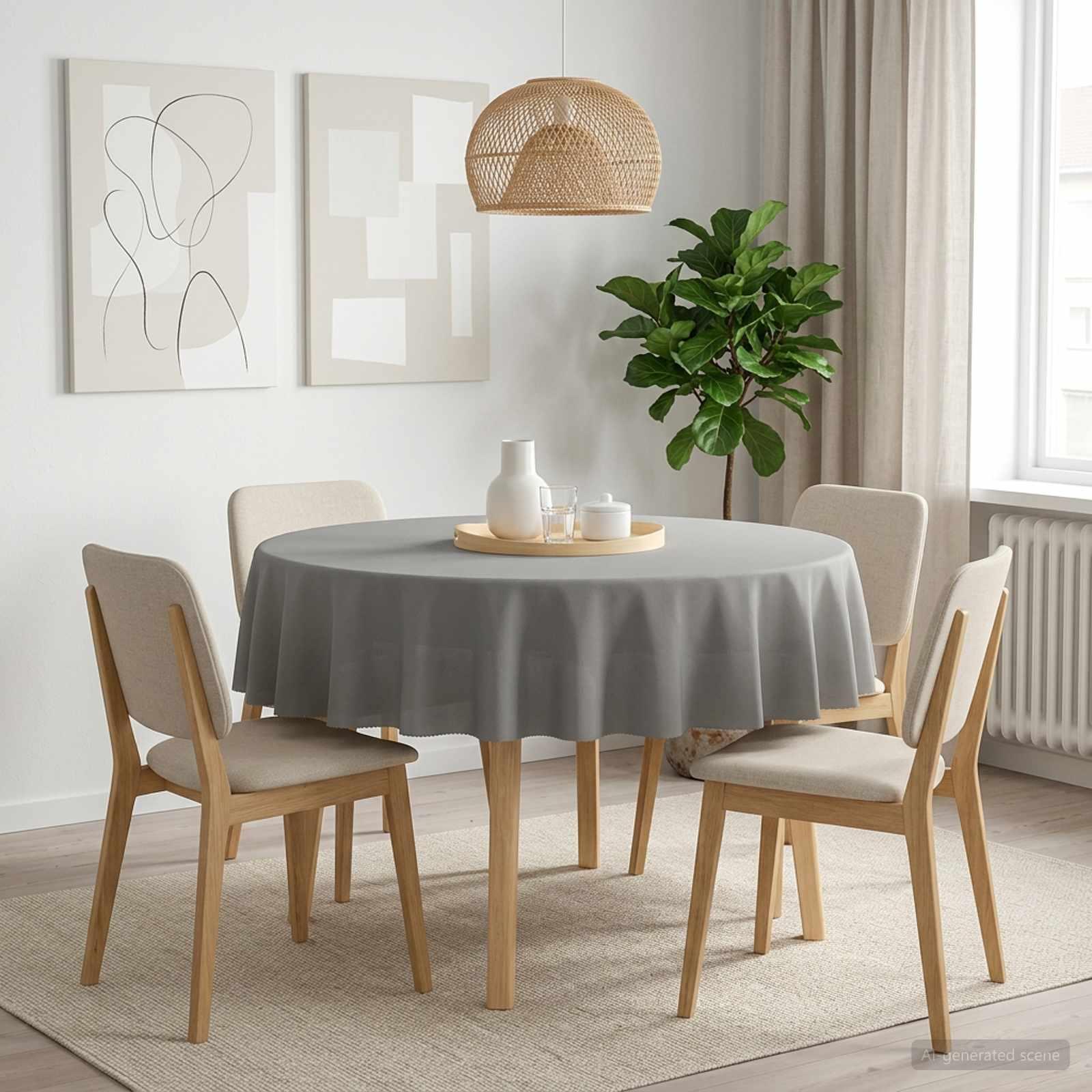 Rundt bordklæde lysegrå Ø 160 cm i polyester
