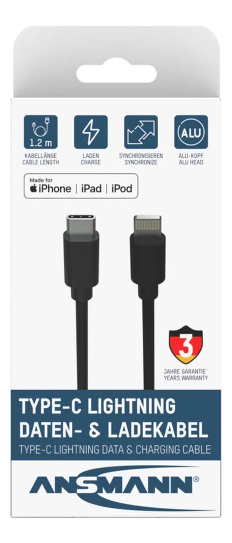 ANSMANN USB-C til Lightning data- og ladekabel 0,12 m sort
