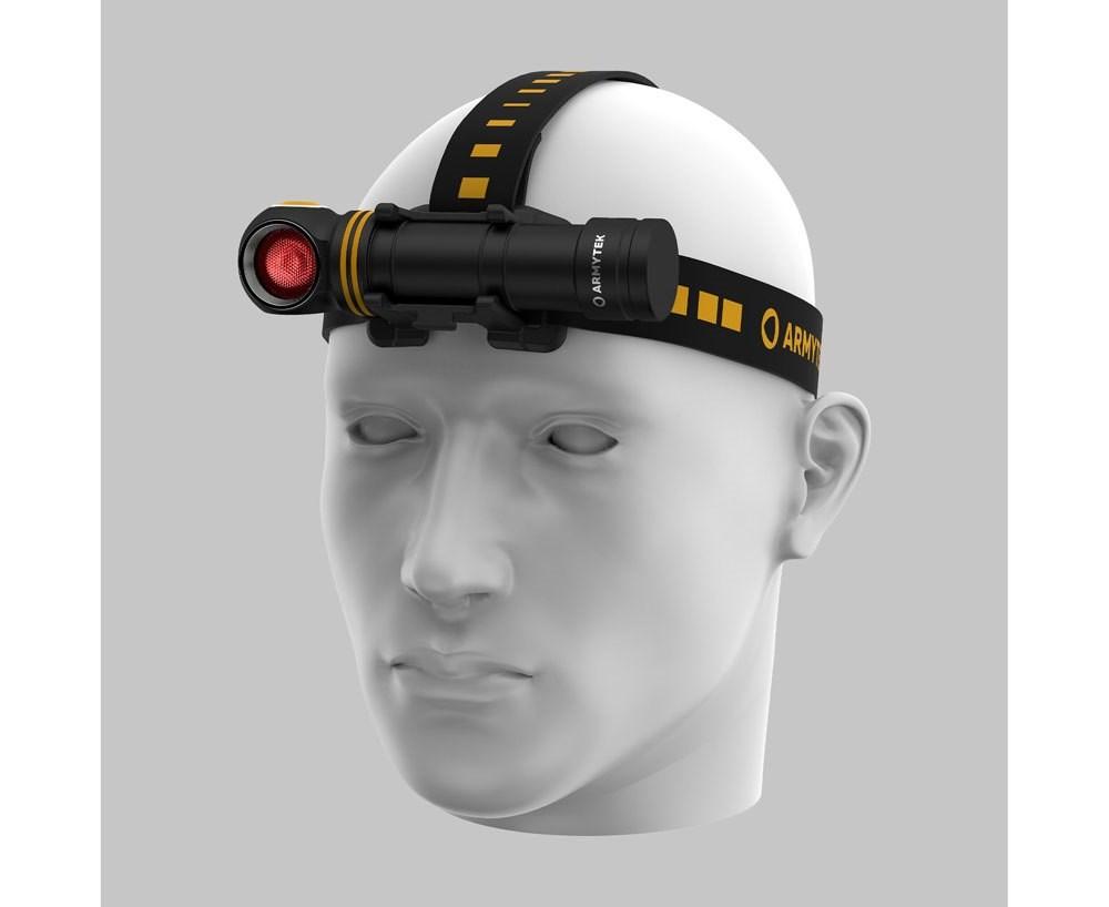 Armytek Elf C2 MAX WR USB-C pandelampe 2500 lm - sort med hovedbånd og rød lysfunktion