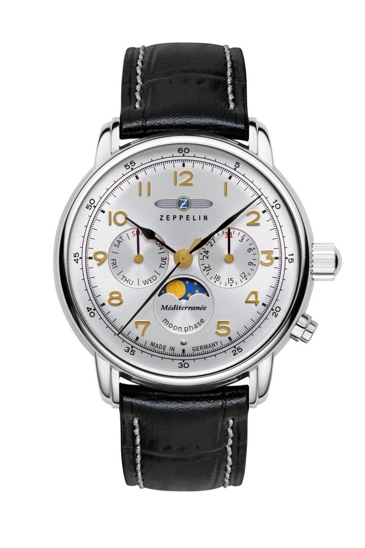 Zeppelin Mediterranée 96361 armbåndsur 42 mm - sort rem, hvid skive