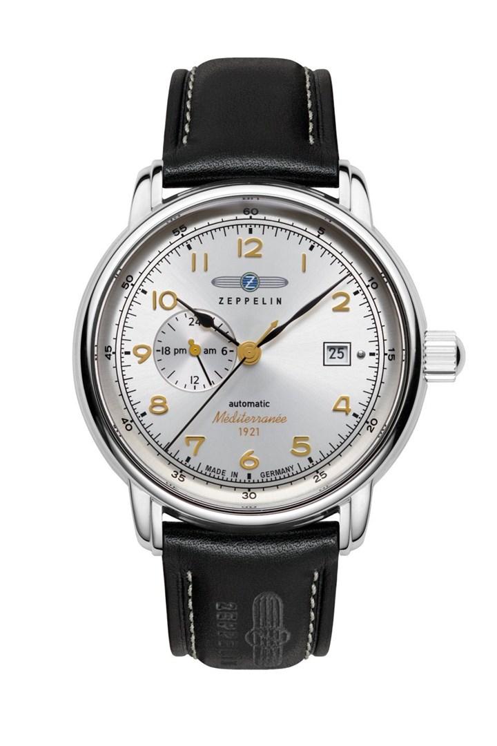 Zeppelin Mediterranee 96681 40 mm automatisk armbåndsur - sølvfarvet/hvid med sort rem