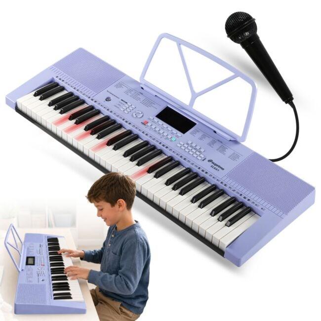 Elektronisk undervisningskeyboard ELK61 med 61 tangenter, mikrofon og nodeholder - lyselilla