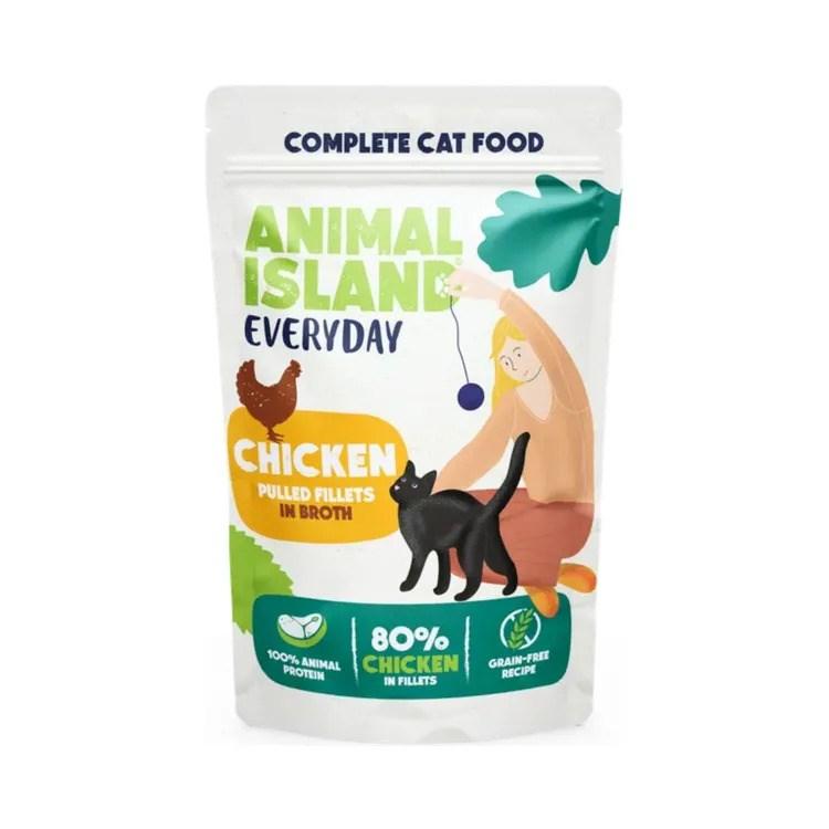 ANIMAL ISLAND Everyday – strimlede kyllingefileter i bouillon – vådfoder til katte, 85 g