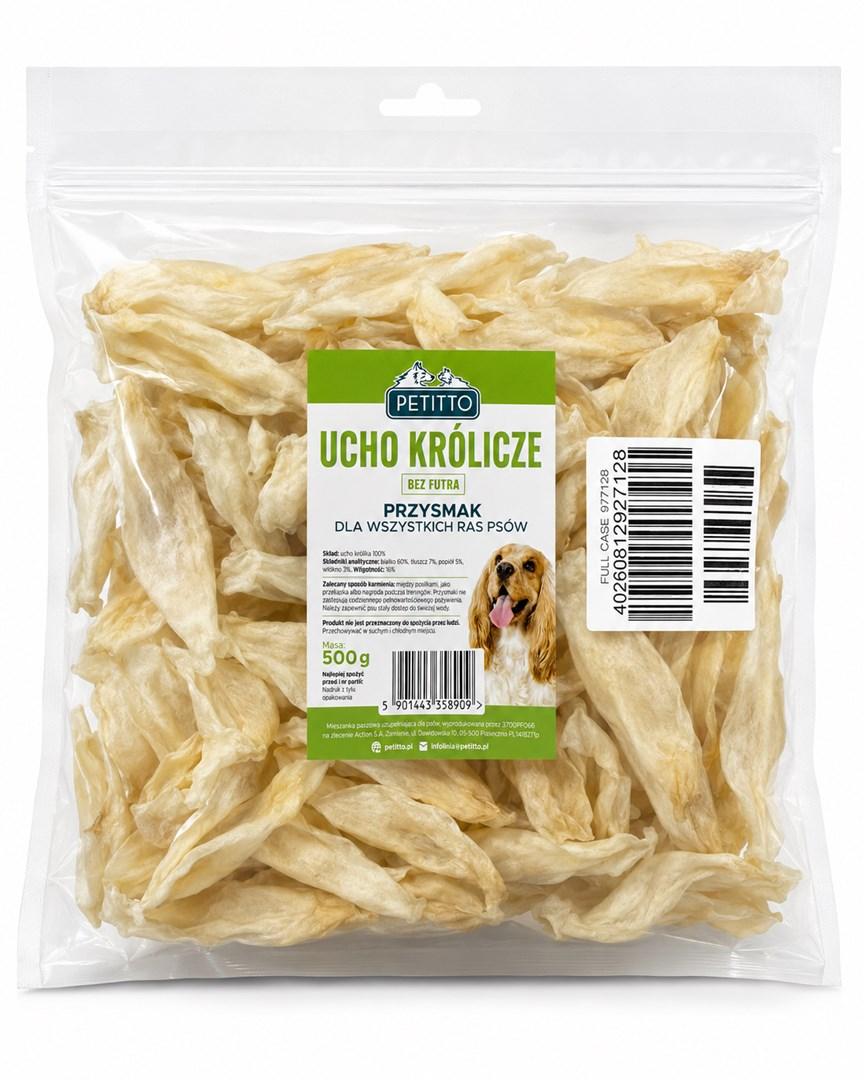 Hunde-godbid PETITTO kaninører uden pels Mono - 500 g