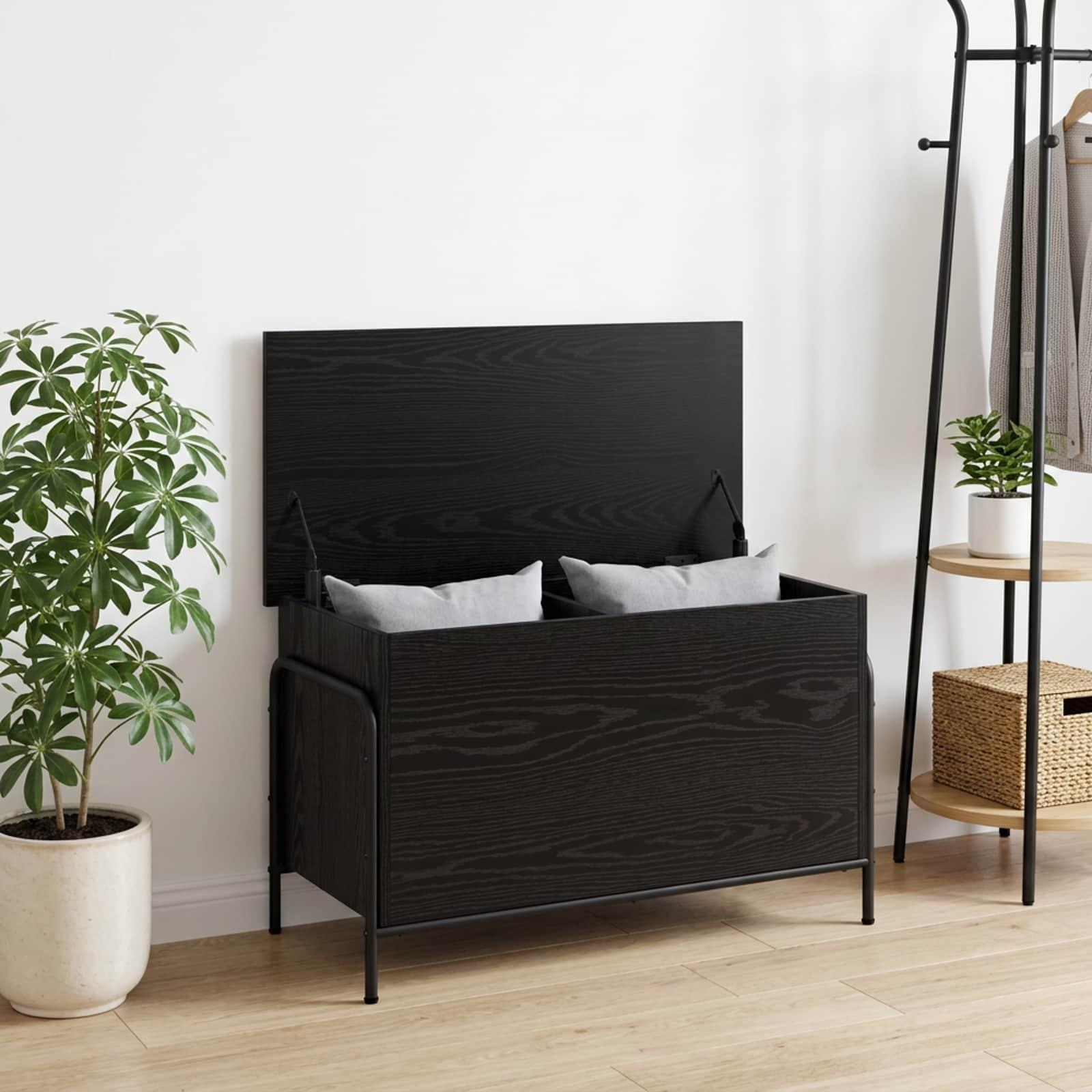 Opbevaringskasse i sort eg 80 x 40 x 49,5 cm - opbevaringsboks i konstrueret træ