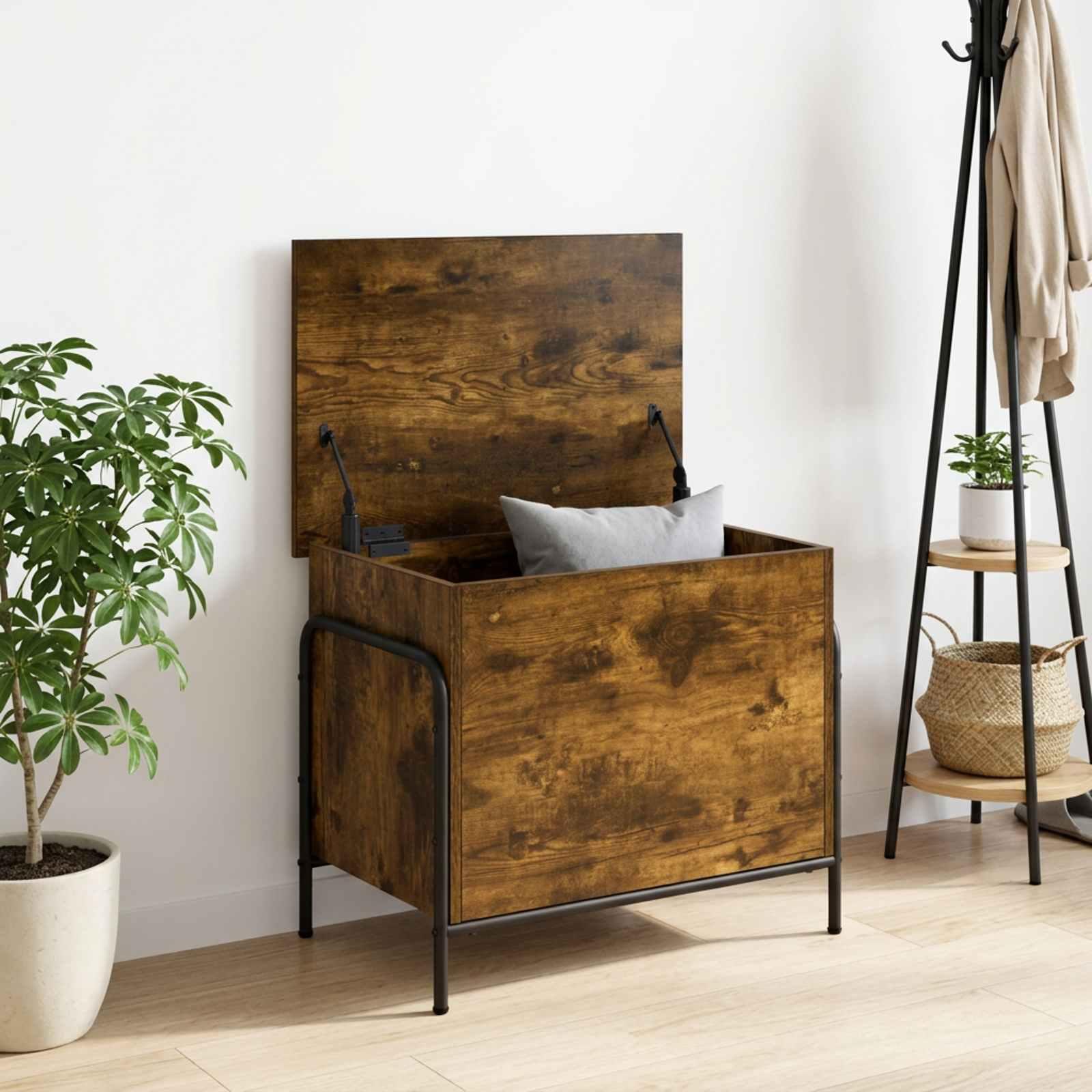 vidaXL Opbevaringskasse Røget eg 80 x 40 x 49,5 cm Konstrueret træ