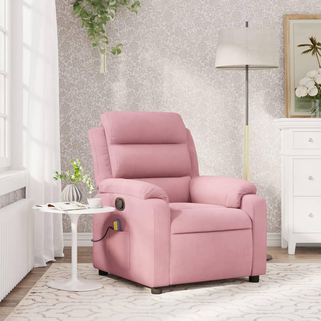 Massagestol i velour med manuel lænefunktion - pink