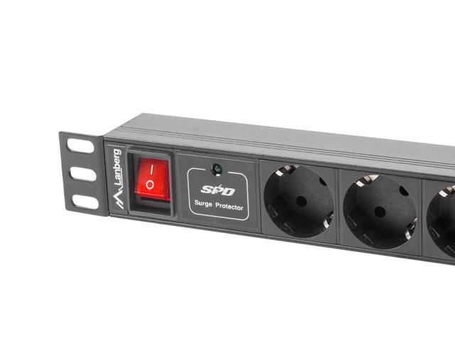 Lanberg - Strømfordelingsenhed - AC 220-250 V - input: power CEE 7/7 - output-stikforbindelser: 7 (Europlug) - 1U - 19 - 2 m ledning - sort