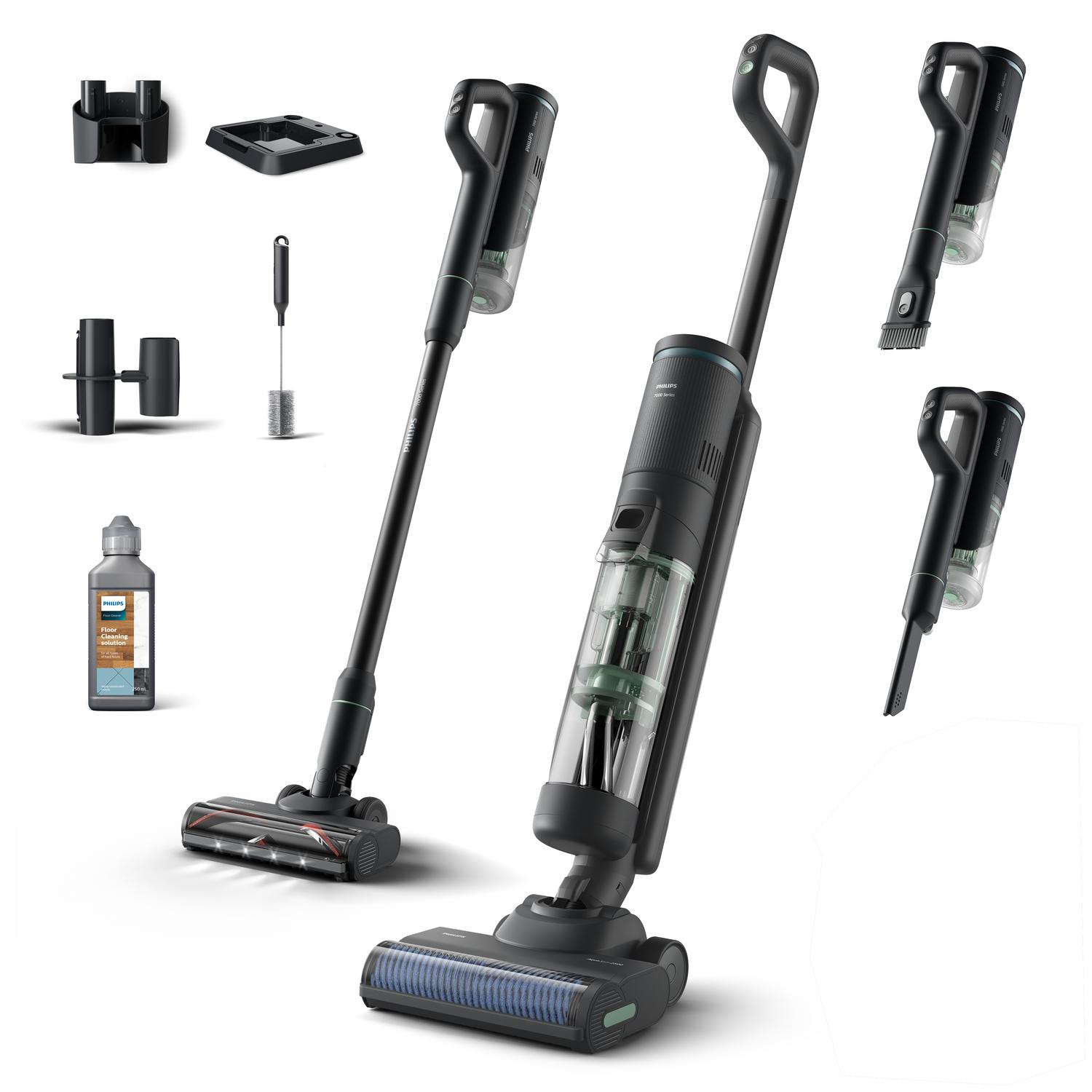 Philips 7000 series Støvsugning og vask, 2-i-1 stangstøvsuger, Poseløs, Sort, 0,45 L, Plast, Tør&våd