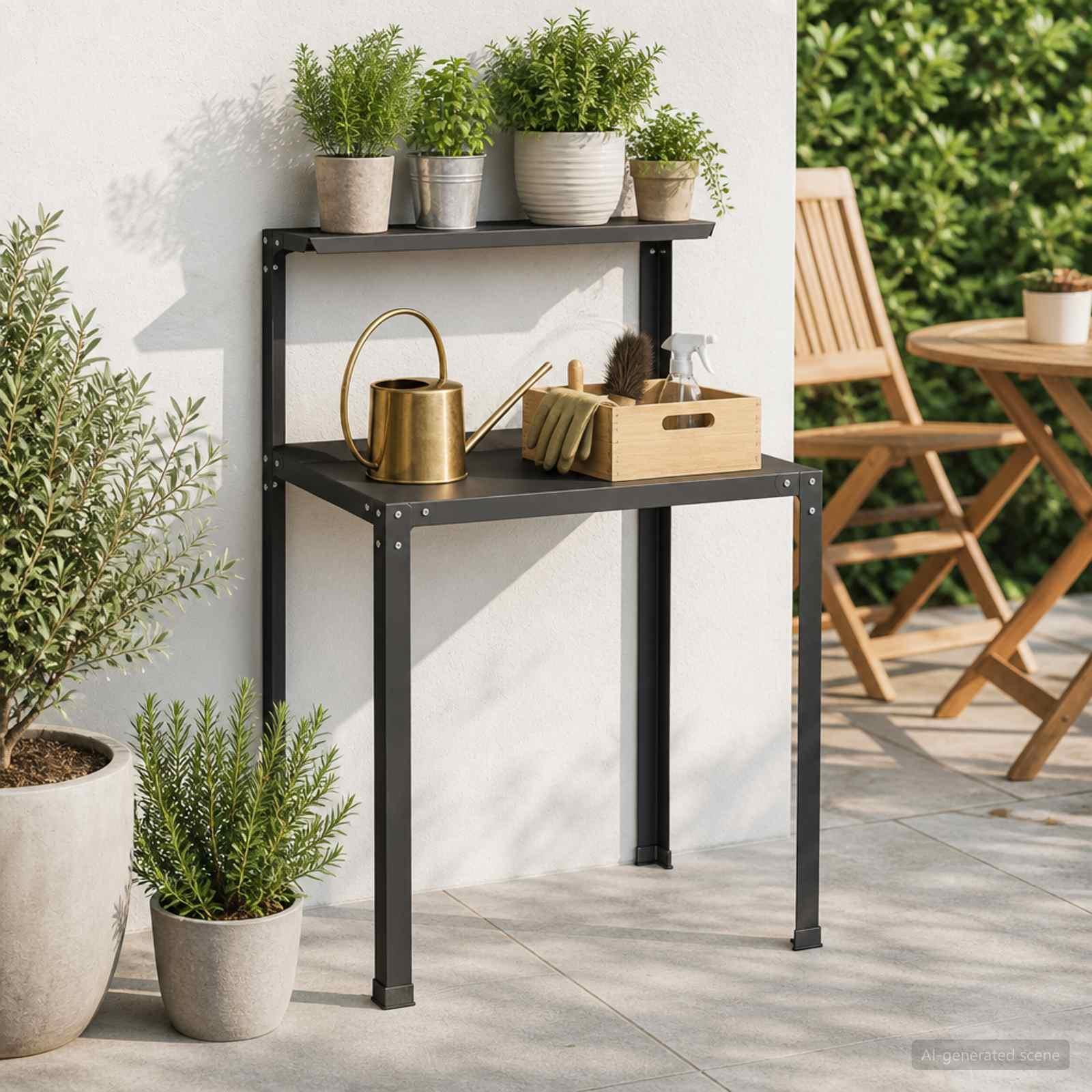 vidaXL Plantebord 100 x 50 x 104 cm Pulverlakeret stål Sort