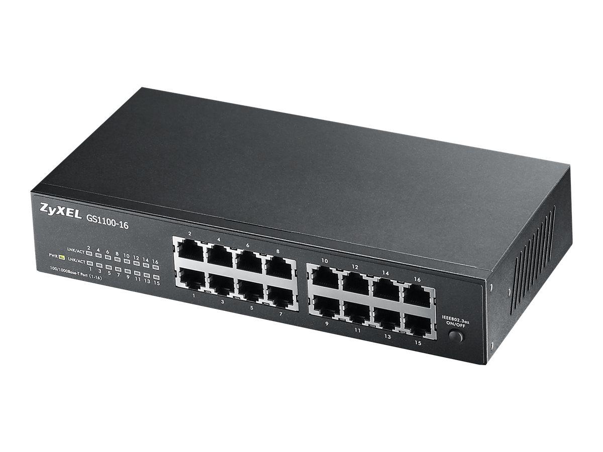 Zyxel GS1100-16 - Switch - 16 x 10/100/1000 - desktop, monterbar på stativ