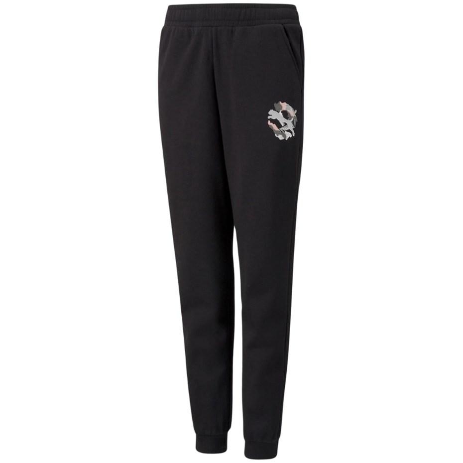 PUMA Alpha Sweatpants FL - sorte sweatpants med elastisk talje, 116 cm