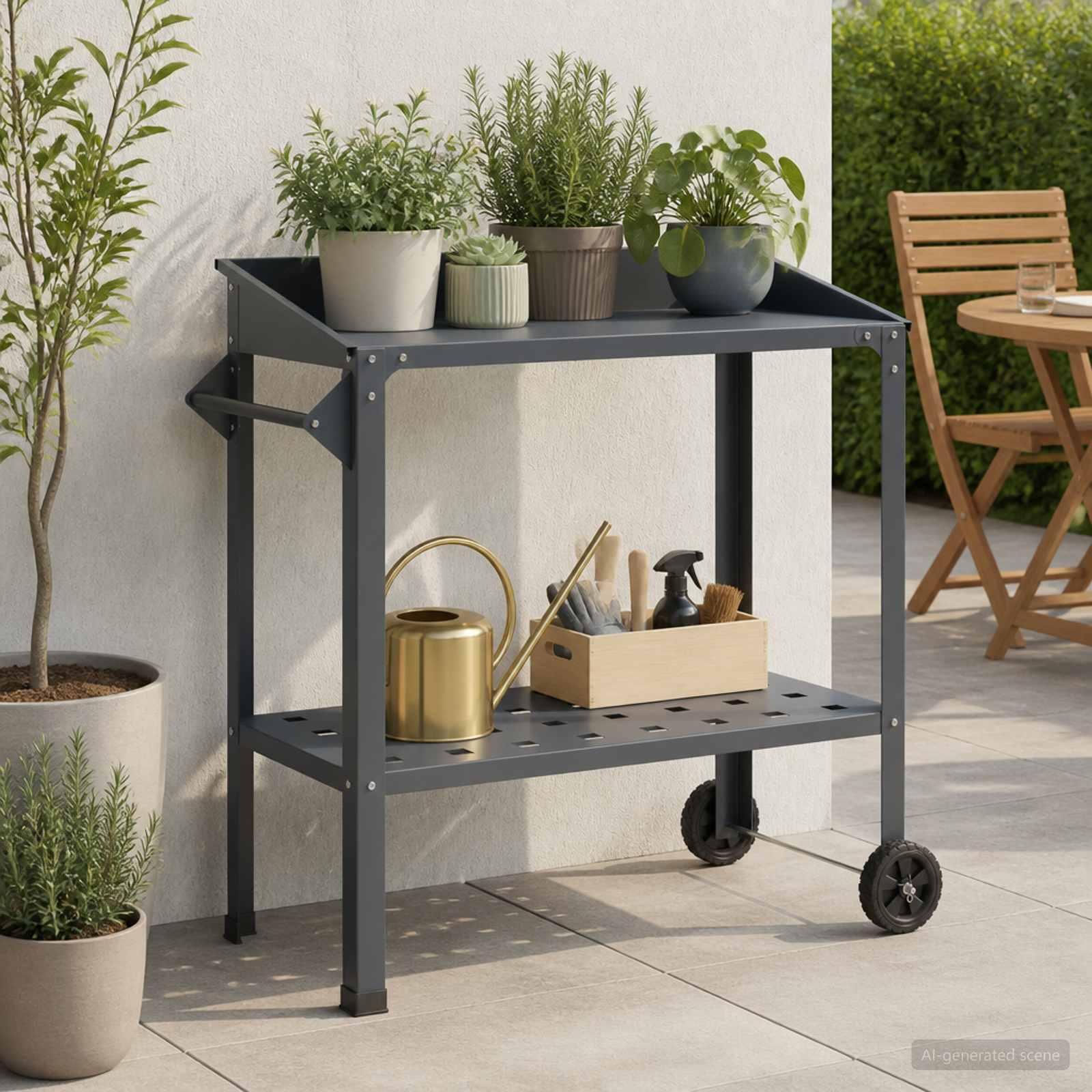 vidaXL Pottebord med hjul 96 x 50 x 89 cm Koldvalset stål Antracit