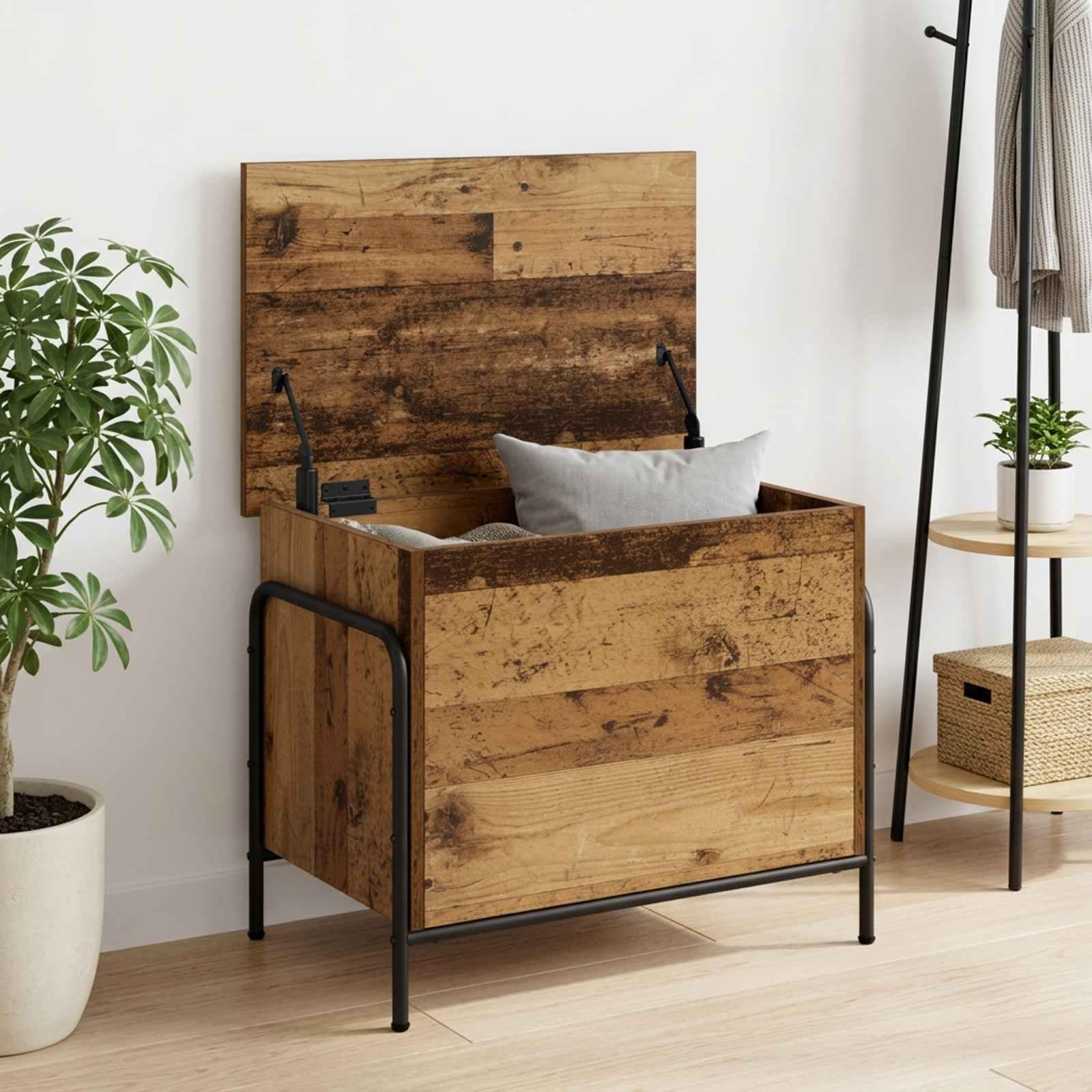 vidaXL Opbevaringskasse Gammelt træ 80 x 40 x 49,5 cm Konstrueret træ