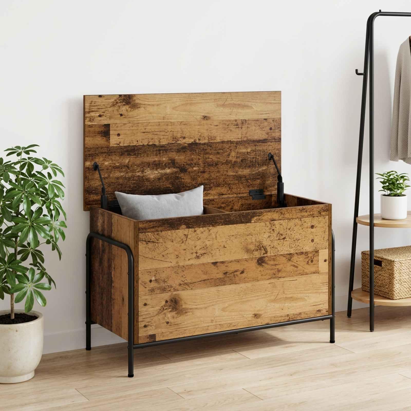 vidaXL Opbevaringskasse Gammelt træ 80 x 40 x 49,5 cm Konstrueret træ