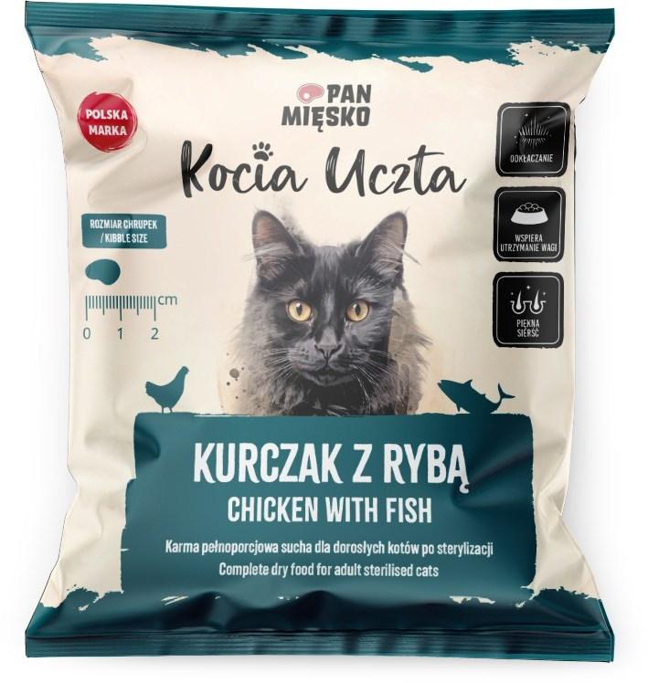 PAN MIĘSKO Kocia Uczta Kylling med fisk - tørfoder til voksne steriliserede katte, 50 g