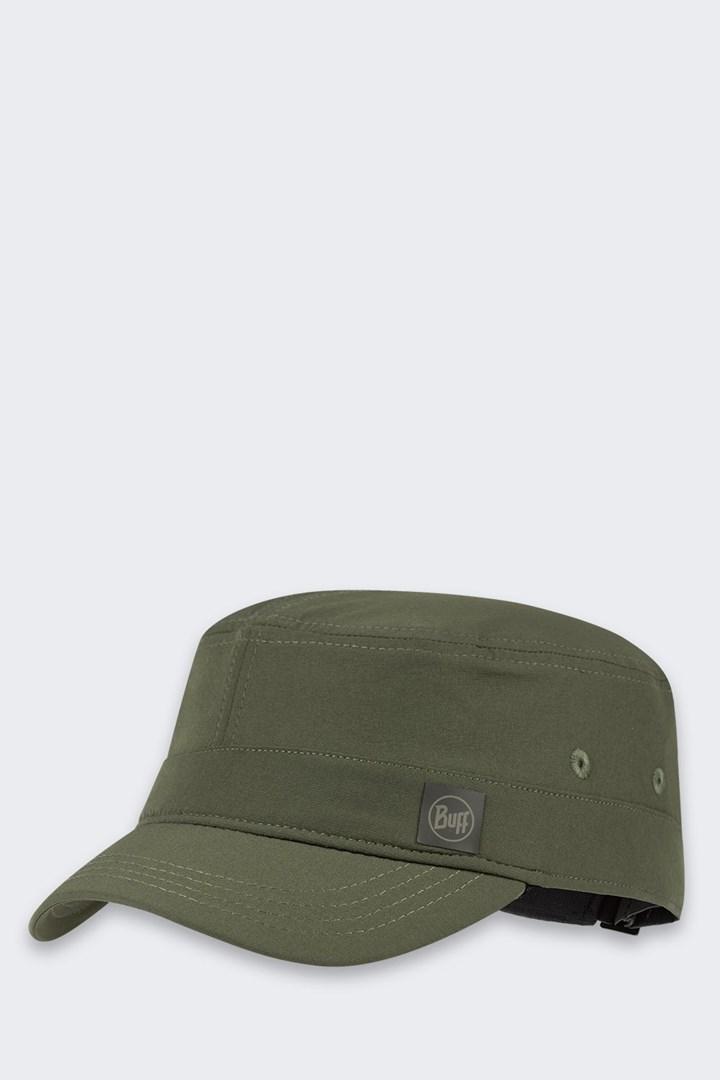 Buff Military Cap med skygge – ensfarvet khaki, størrelse: S/M