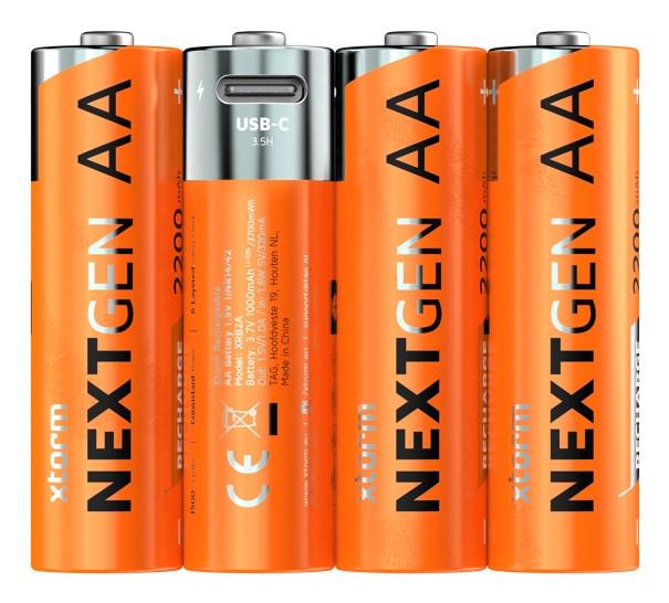 Xtorm XNG2AB4 genopladelige AA-batterier med USB-C - 4 stk., 570 mAh, orange