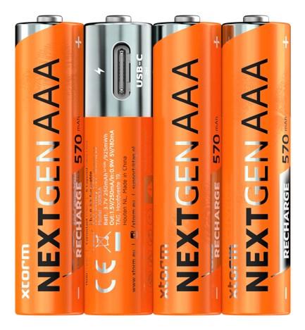 Xtorm Next Gen genopladelige AAA-batterier 570 mAh med USB-C, 4 stk., orange