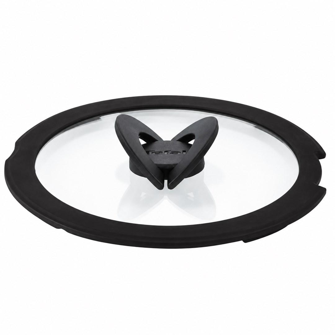 Tefal Ingenio glaslåg 18 cm L9846253 - rundt låg i glas med sort silikonekant