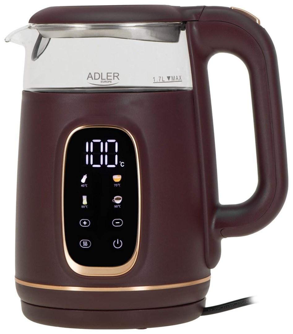 Adler AD1305 Elkedel - 1,7L, 2200W, LED Display, Temperaturkontrol, Hold Varm Funktion - Bourgogne