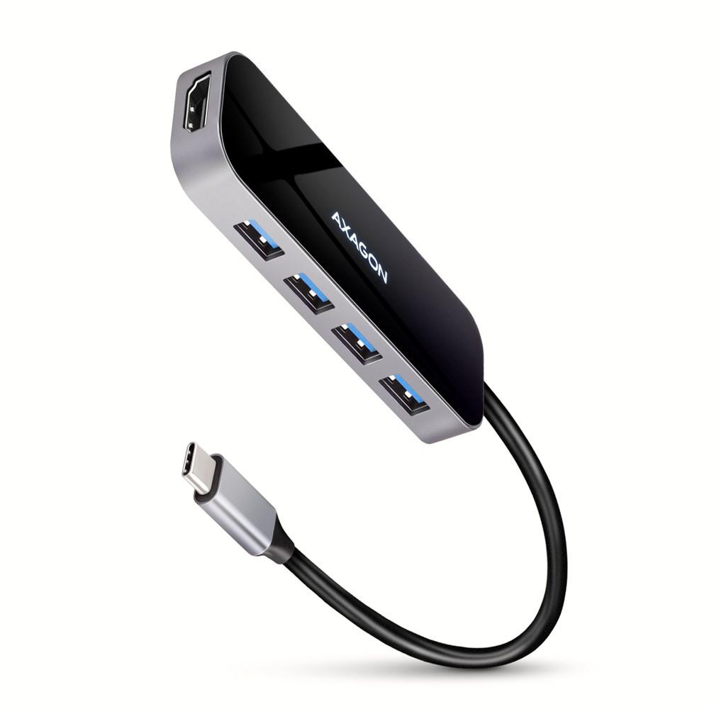 AXAGON HMC-6H4A USB-C hub med 4 x USB-A, HDMI 4K/30 Hz, PD 100 W og 20 cm kabel