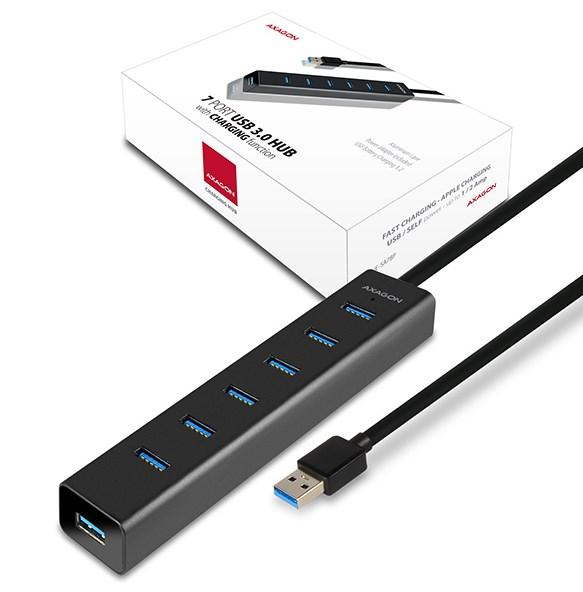 AXAGON HUE-SA7BP - hub - 7 porte USB hub - USB 3.2 - 7 ports - Sort
