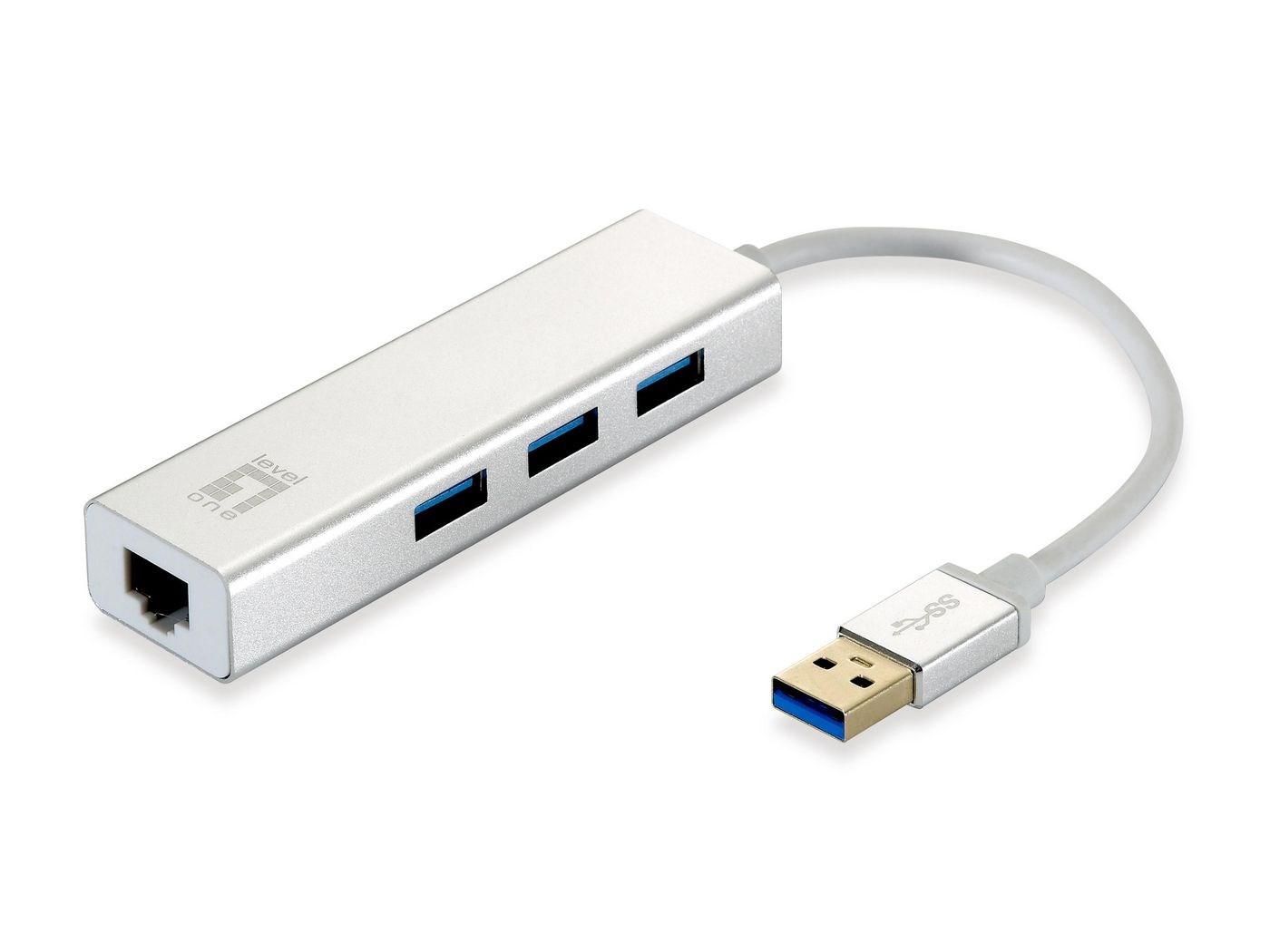USB-netværksadapter LevelOne USB-0503 - Gigabit med 3-port USB-hub