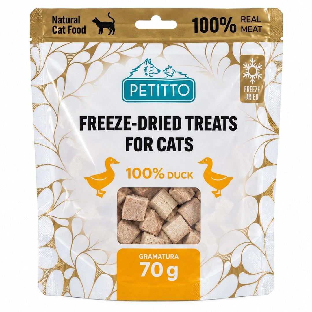 PETITTO frysetørrede godbidder til kat med 100 % and, kornfri og glutenfri - 70 g