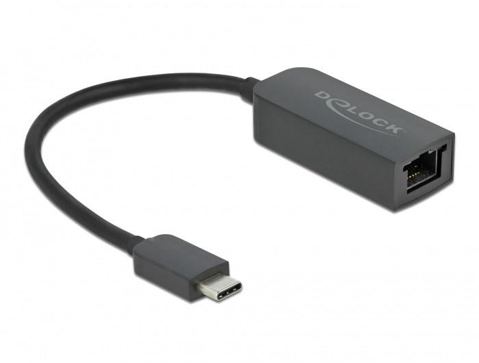 DELOCK USB Type-C han til RJ45 2,5 Gigabit LAN-adapter - kompakt, sort
