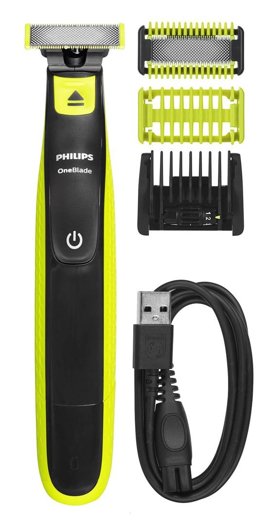 Philips Norelco OneBlade OneBlade QP2824/20 Ansigt + krop, Folie shaver, Grå, Lime, Contour-following technology, Dual protection system, Original Blade, QP210, QP220, QP230, QP610, QP620, QP410, QP420, Batteri, Indbygget batteri