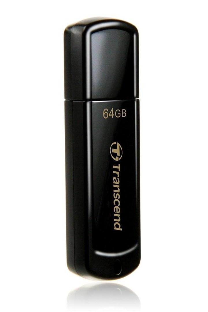 Transcend JetFlash 350 64 GB USB-stick USB 2.0 Type-A i sort med hætte