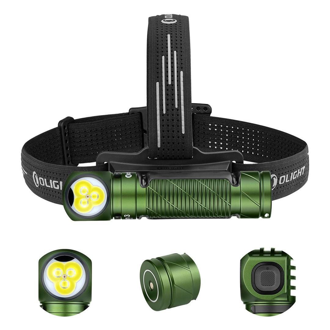 OLIGHT Perun 3 pandelampe i OD Green - kompakt vinkellygte med elastisk hovedbånd