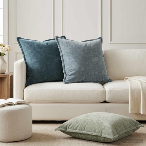 Pudebetræk HOUTEN 2 stk. - blå chenille 70 x 70 cm
